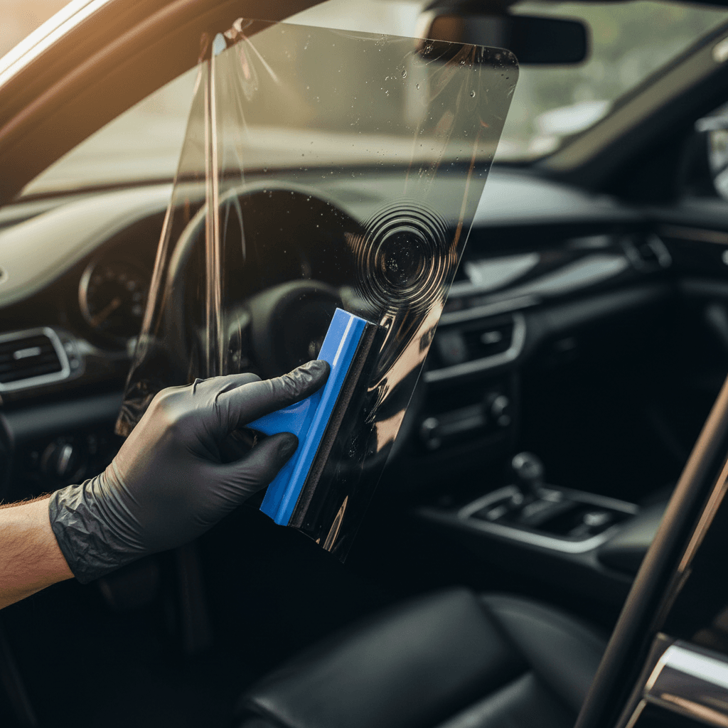 Car window tint installation showing heat reduction